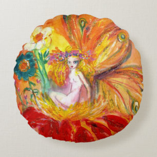 FAIRY DER BLUME Red Yellow Fantasy Rundes Kissen