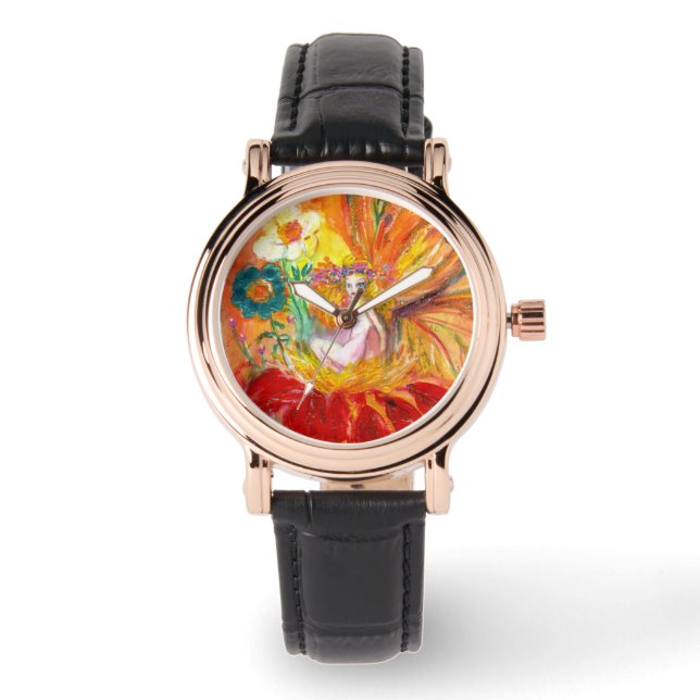 FAIRY DER BLUME, rot gelb Armbanduhr (Vorderseite)