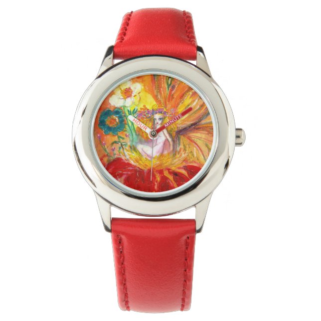 FAIRY DER BLUME, rot gelb Armbanduhr (Vorderseite)