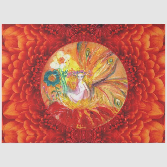 FAIRY DER BLUME, Rot-Gelb-Fantasie Seidenpapier (Vorderseite)