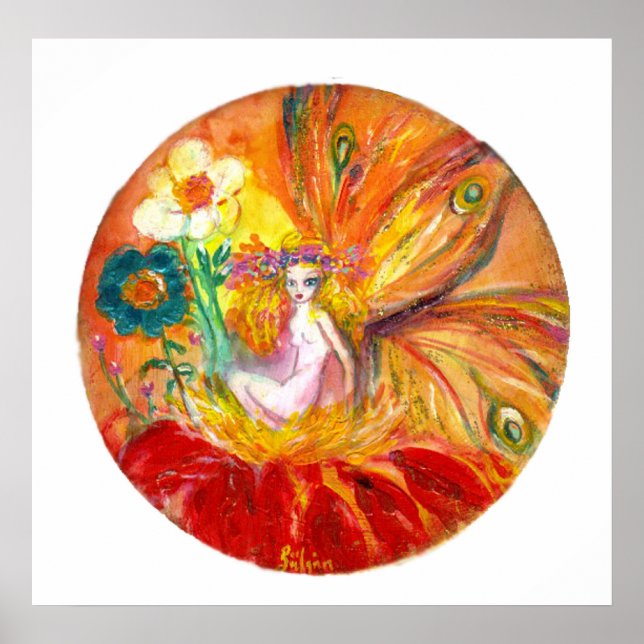 FAIRY DER BLUME, rot-gelb-weiße Fantasie Poster (Vorne)