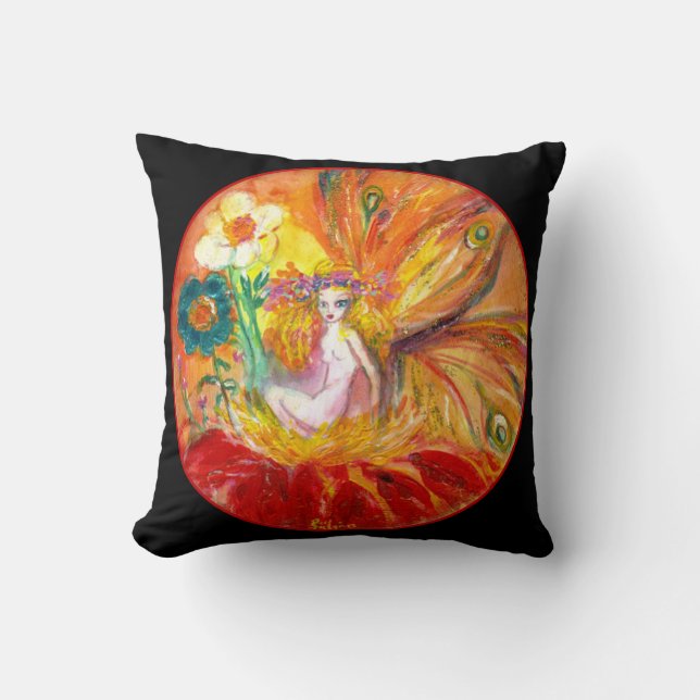 FAIRY DER BLUME, Schwarz-Gelb-Fantasie Kissen (Vorderseite)