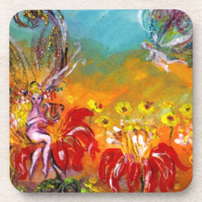 FAIRY DER ROTEN BLUME Blumenfantasie Getränkeuntersetzer (Vorderseite)