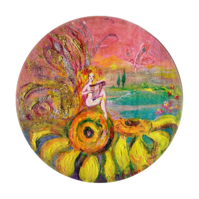 FAIRY DER SONNENBLUMEN Fantasy Floral Yellow Pink Schneidebrett (Vorderseite)