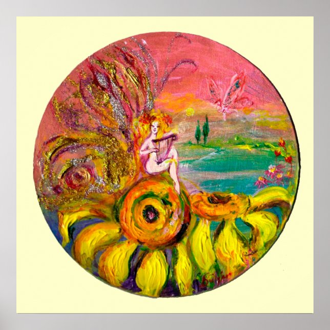 FAIRY DER SONNENBLUMEN, gelb, rosa weiß Poster (Vorne)