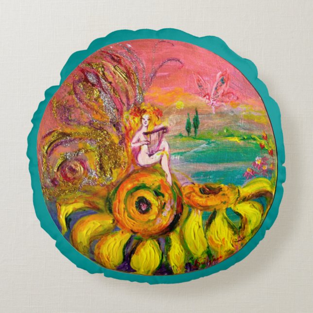 FAIRY DER SONNENBLUMEN RUNDES KISSEN (Vorderseite)