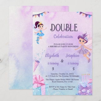Fairy Double Birthday Party For Girls Einladung