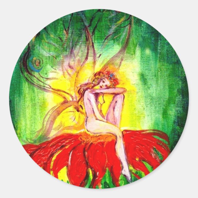 FAIRY DREAMING AUF DER BLUME RUNDER AUFKLEBER (Vorderseite)