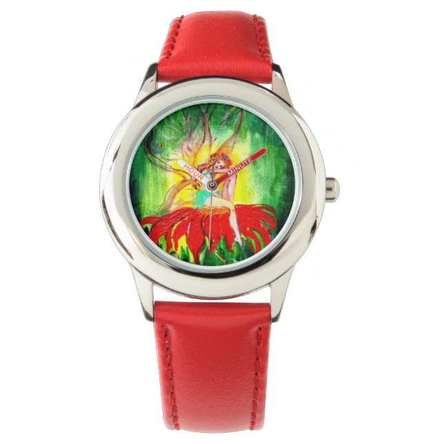 FAIRY DREAMING AUF EINER ROTEN BLUME ARMBANDUHR (Vorderseite)