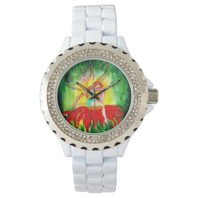 FAIRY DREAMING AUF EINER ROTEN BLUME ARMBANDUHR (Vorderseite)
