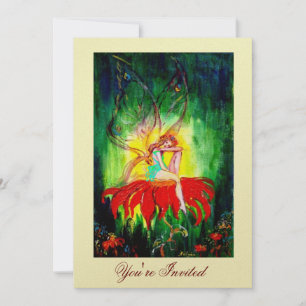 FAIRY DREAMING AUF EINER ROTEN BLUME goldgelb grün Einladung