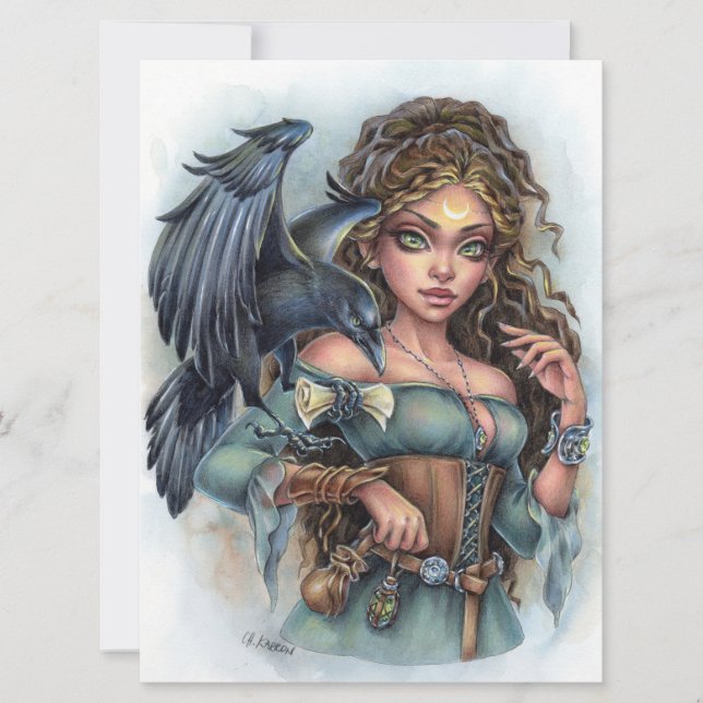 Fairy Elf Fantasy Raven Woman Art Card (Vorderseite)