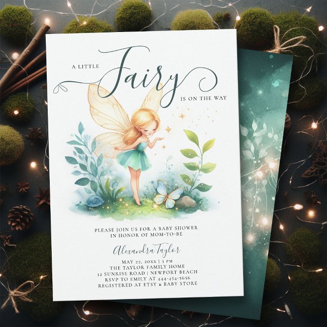Fairy Enchanted Emerald Garden Baby Girl Shower Einladung (a little fairy girl baby shower invitation enchanted forest garden butterfly emerald gold classy)