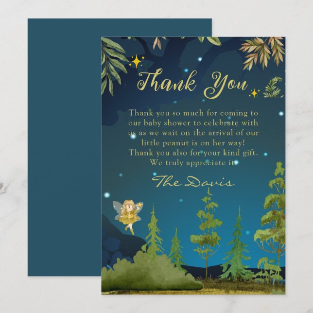 Fairy Enchanted Forest Baby Dusche Vielen Dank Dankeskarte (Vorne/Hinten)