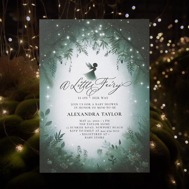 Fairy Enchanted Forest Emerald Baby Girl Shower Einladung (little fairy baby shower invitation enchanted forest magical faerie elegant modern emerald frame)
