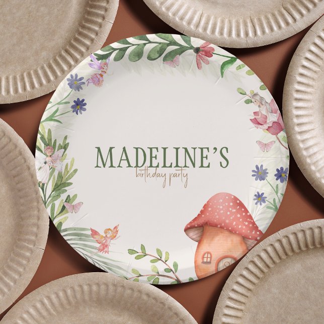 Fairy Enchanted Forest Mushroom Greenerie Pappteller (fairy first birthday paper plate)