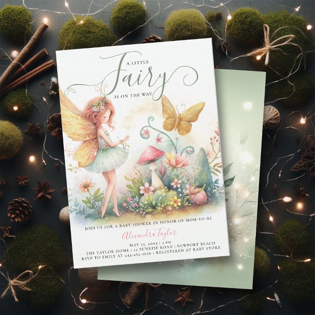 Fairy Enchanted Garden Mushroom Baby Girl Shower Einladung (a little fairy girl baby shower invitation enchanted forest garden butterfly mushroom emerald gold)