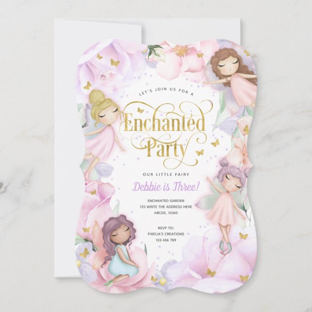 Fairy Enchanted Party, Garden Blume Mädchen Geburt Einladung (Vorderseite)