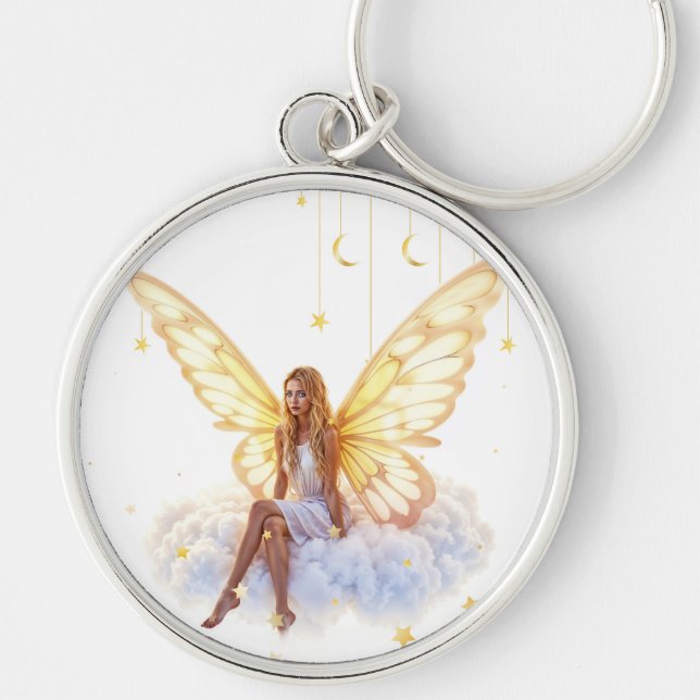 Fairy Fantasy blonde Girl Cloud sitzt magisch Schlüsselanhänger (Vorne)