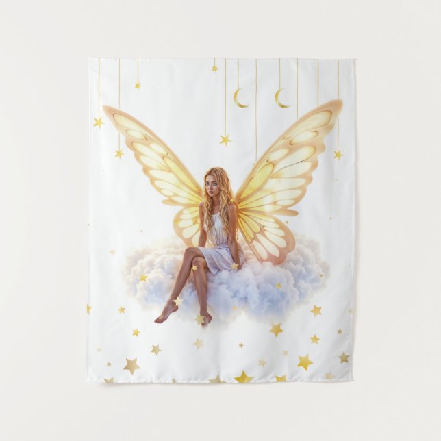 Fairy Fantasy blonde Girl Cloud sitzt magisch Wandteppich (Vorderseite)