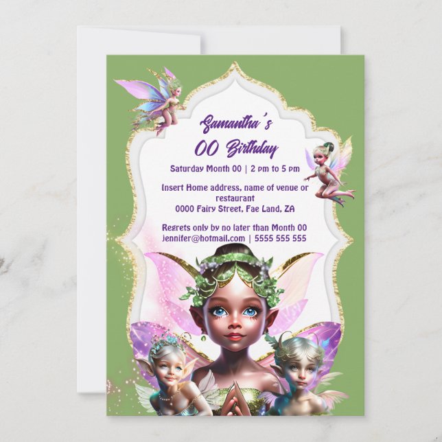 Fairy Fantasy whimsical pixie Prinzessin grün mädc Einladung (Vorderseite)