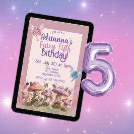 Fairy Fifth, Pink Purple 5th Birthday Einladung