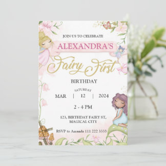 Fairy First 1. Geburtstag Girl Forest Mushroom Einladung