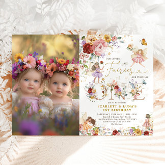 Fairy First 1. Geburtstag Twin Girls Blumengarten Einladung
