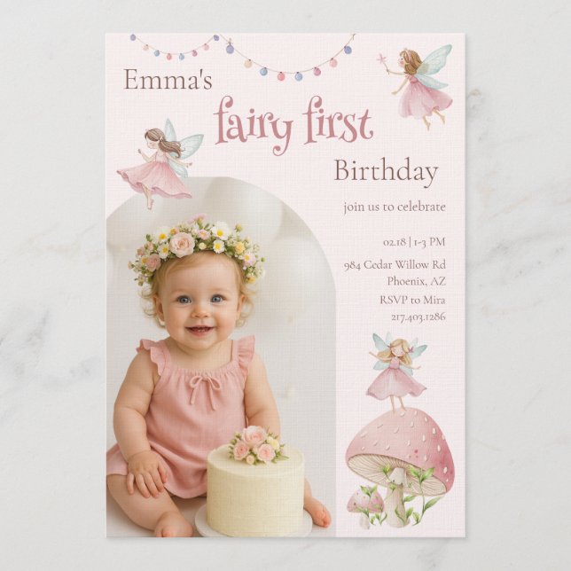 Fairy First 1st Birthday Enchanted Magical Einladung (Vorderseite)