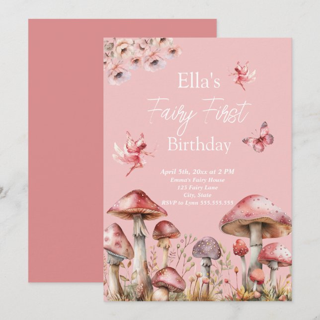 Fairy First Birthday Einladung (Vorne/Hinten)