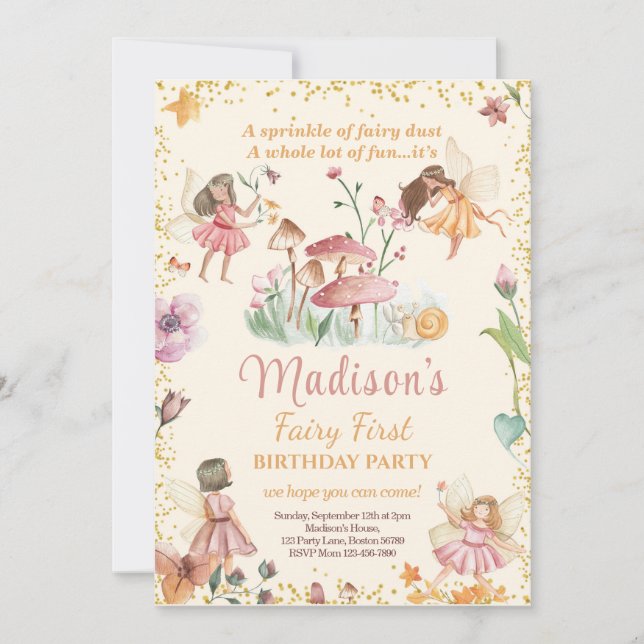Fairy First Birthday Einladung Fairy Einladung (Vorderseite)