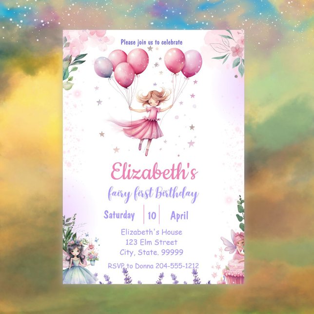 Fairy First Birthday Einladung für Mädchen (Von Creator hochgeladen)