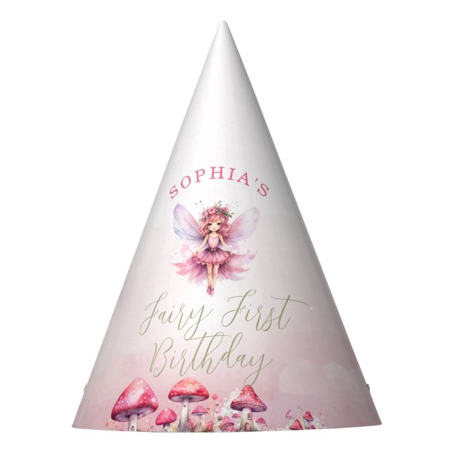 Fairy First Birthday Enchanted Woods Partyhütchen (Vorderseite)