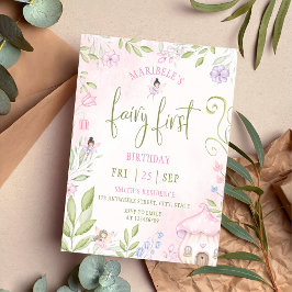 Fairy First Birthday Forest Watercolor Mushroom Einladung