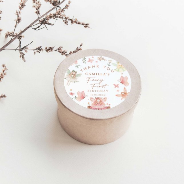 Fairy First Birthday Girl Runder Aufkleber (Von Creator hochgeladen)