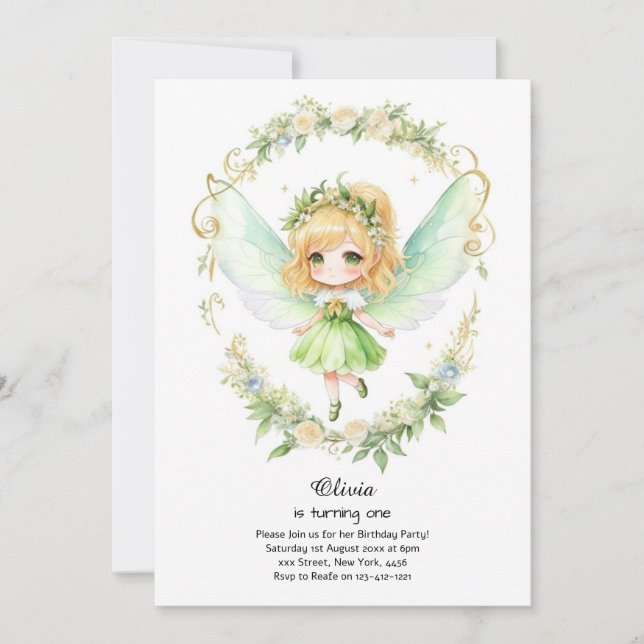 Fairy First Birthday Invitation (Devant)