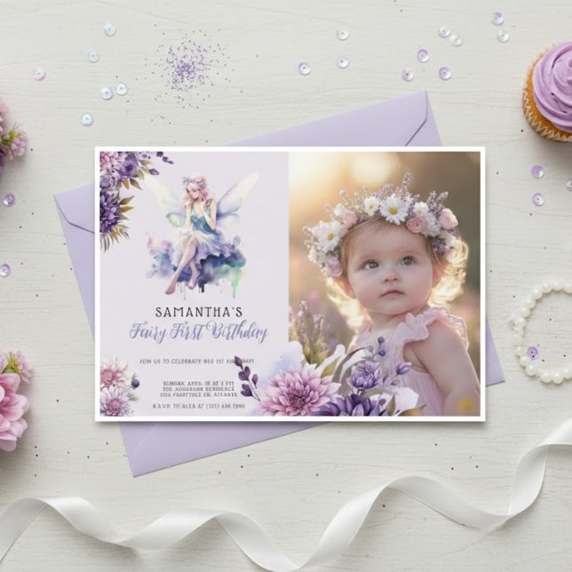 Fairy First Birthday Invitation | Dusty Purple (Créateur téléchargé)