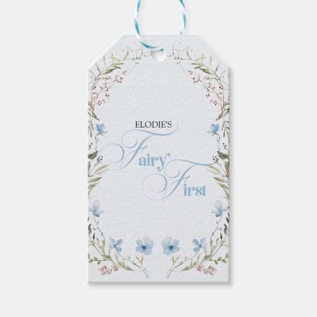 Fairy First Birthday Invitation | Elegant Blue  Geschenkanhänger (Vorderseite)