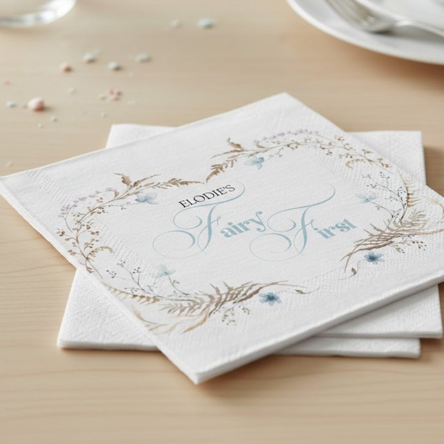 Fairy First Birthday Invitation | Elegant Blue  Serviette (Von Creator hochgeladen)