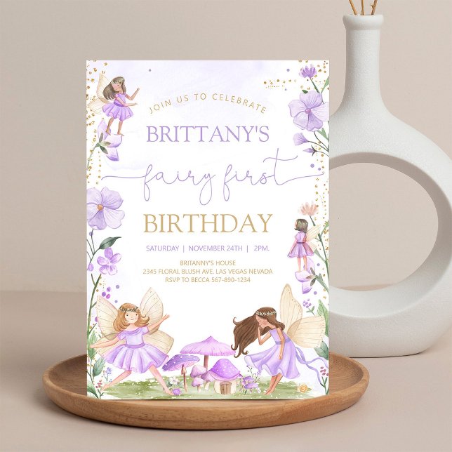 Fairy First Birthday Lila Magische Wildblume Einladung (Von Creator hochgeladen)
