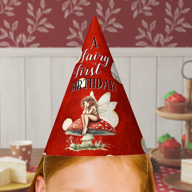 Fairy First Birthday Mushroom Red Polka dot Partyhütchen (Fairy First Birthday Mushroom Red Polka dot Party Hat)