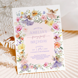 Fairy First Birthday Niedlich Floral Garden Fairie Einladung