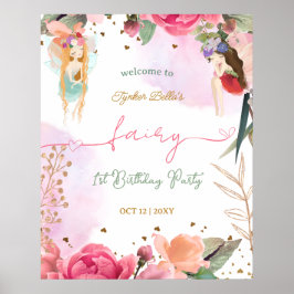 Fairy First Birthday Party Baby Girl Begrüßungszei Poster
