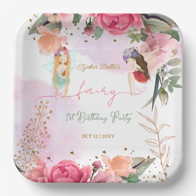 Fairy First Birthday Party Baby Girl Pappteller (Vorderseite)