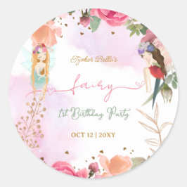 Fairy First Birthday Party Baby Girl Runder Aufkleber