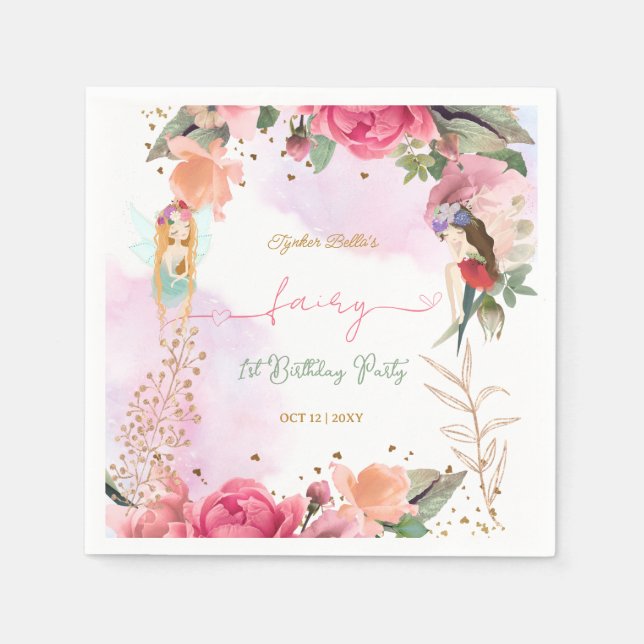 Fairy First Birthday Party Baby Girl Serviette (Vorderseite)