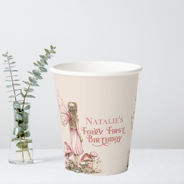 Fairy First Birthday Party Blush Pink Personalisie Pappbecher (Von Creator hochgeladen)