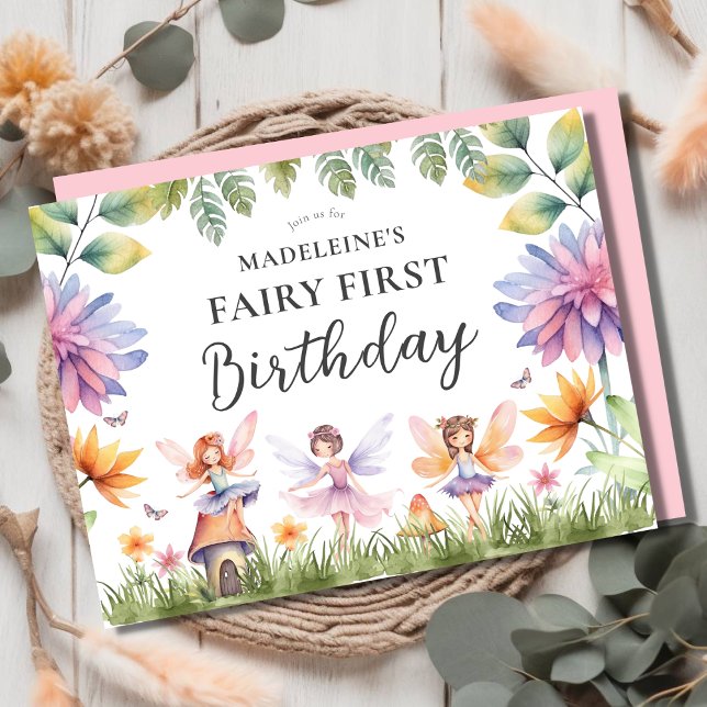 Fairy First Birthday Party Einladung Postkarte (Von Creator hochgeladen)
