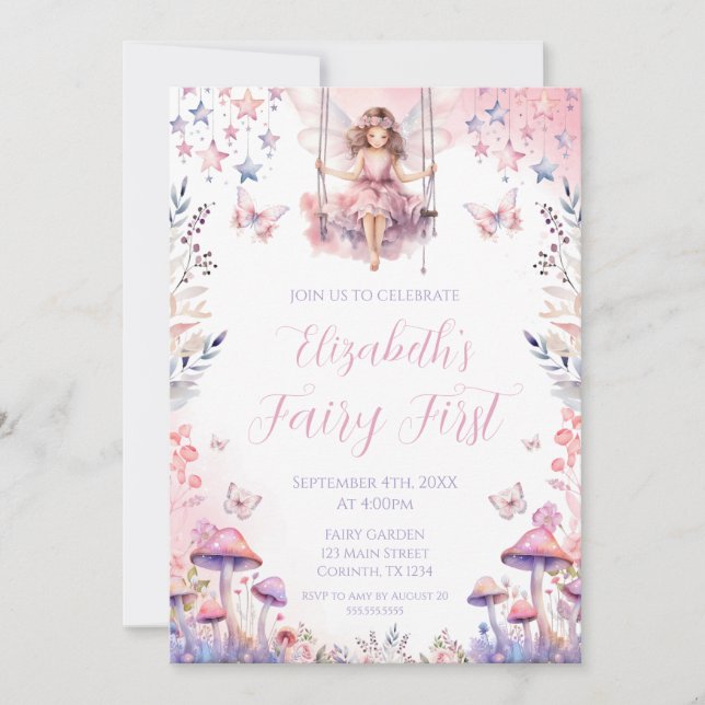 Fairy First birthday Party Invitation (Devant)