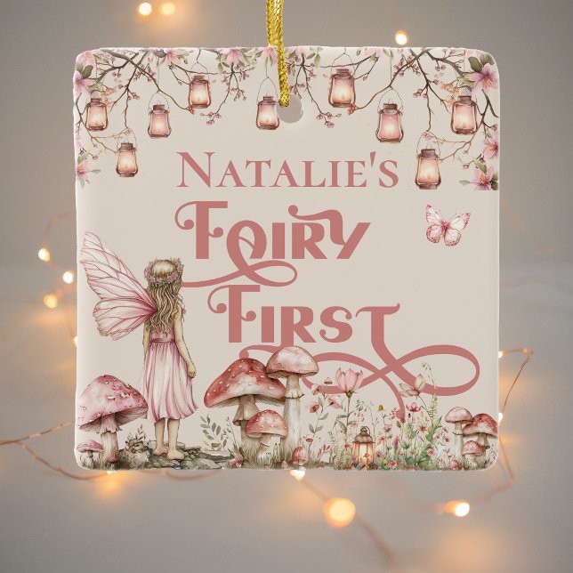 Fairy First Birthday Party Personalisiert Danke Keramikornament (Von Creator hochgeladen)
